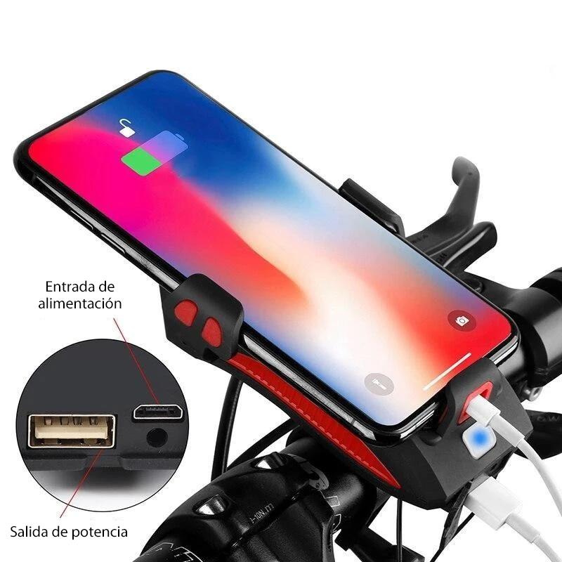 Soporte para teléfono móvil con luces de bicicleta