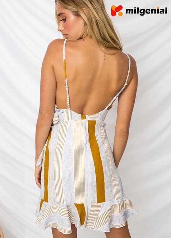 Vestido Estampado Con Volantes En la Base - Amarillo y blanco