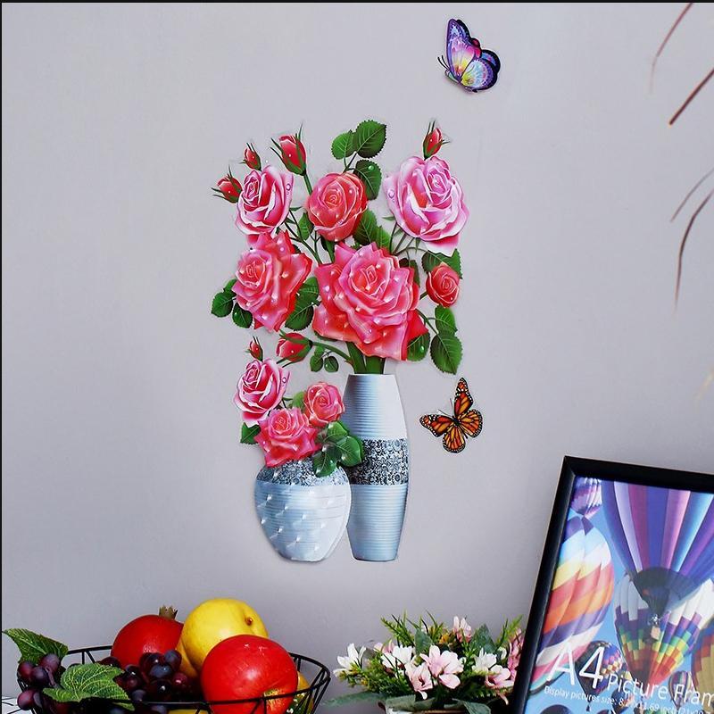 Etiqueta de la pared del florero estéreo 3D