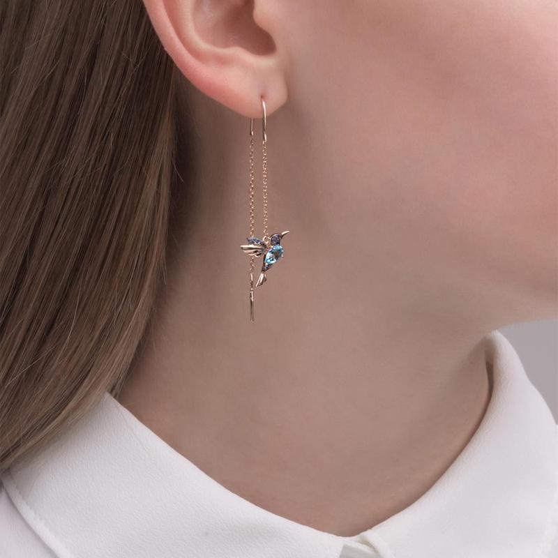 Pendientes de botón de diamantes de imitación de colibrí elegante para mujer