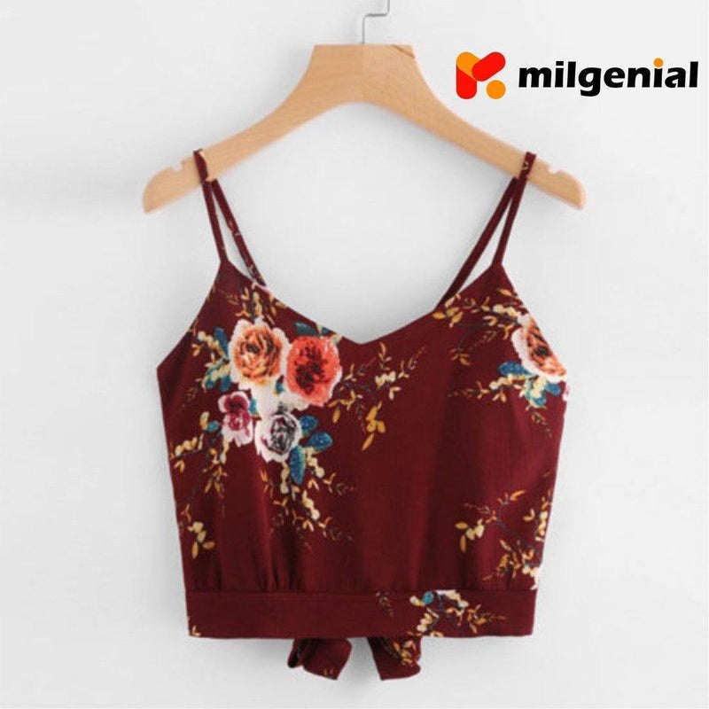 Camiseta tirante con flores y rayas