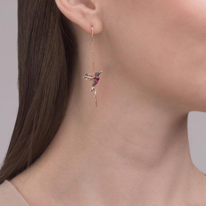 Pendientes de botón de diamantes de imitación de colibrí elegante para mujer