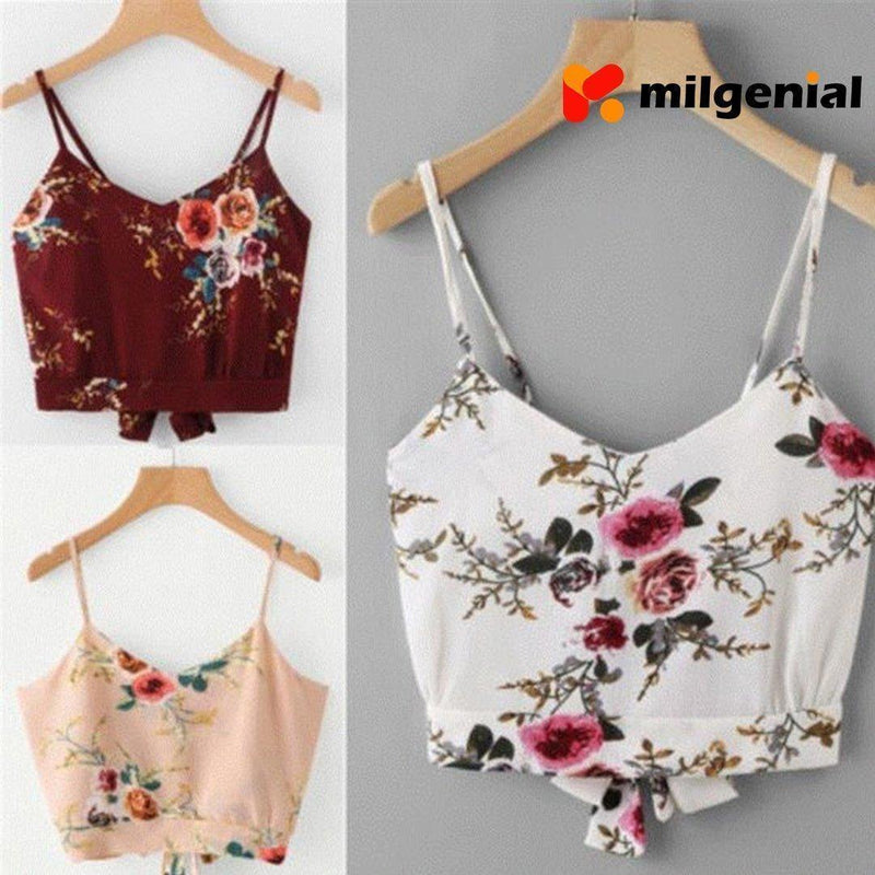 Camiseta tirante con flores y rayas